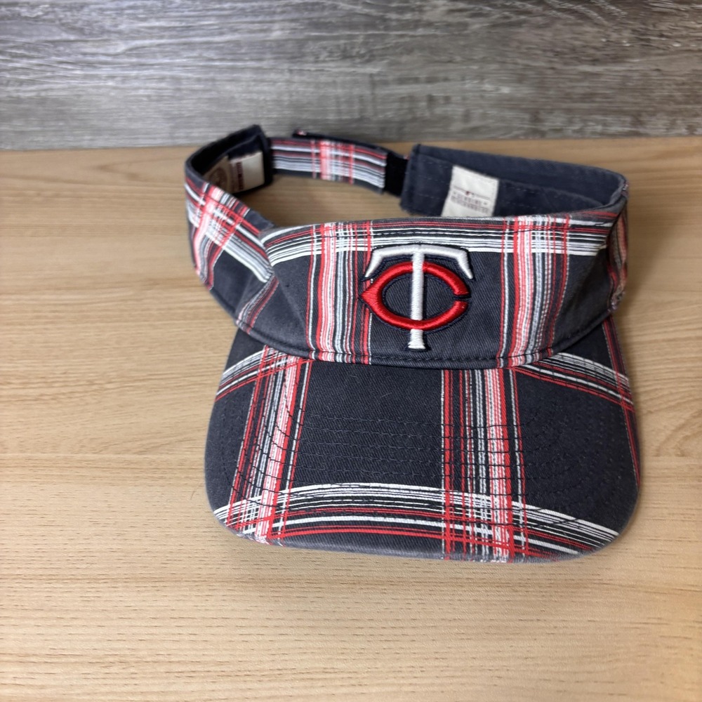 Minnesota Twins Hat Visor Strap Back Mens One Size Blue Red MLB Baseball Plaid